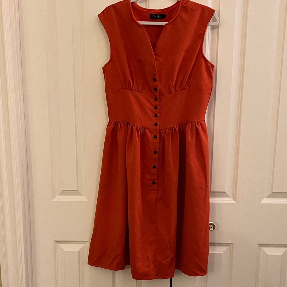 ❤️ 3 for $15. Elegant Rust Orange Button-Front Midi Dress